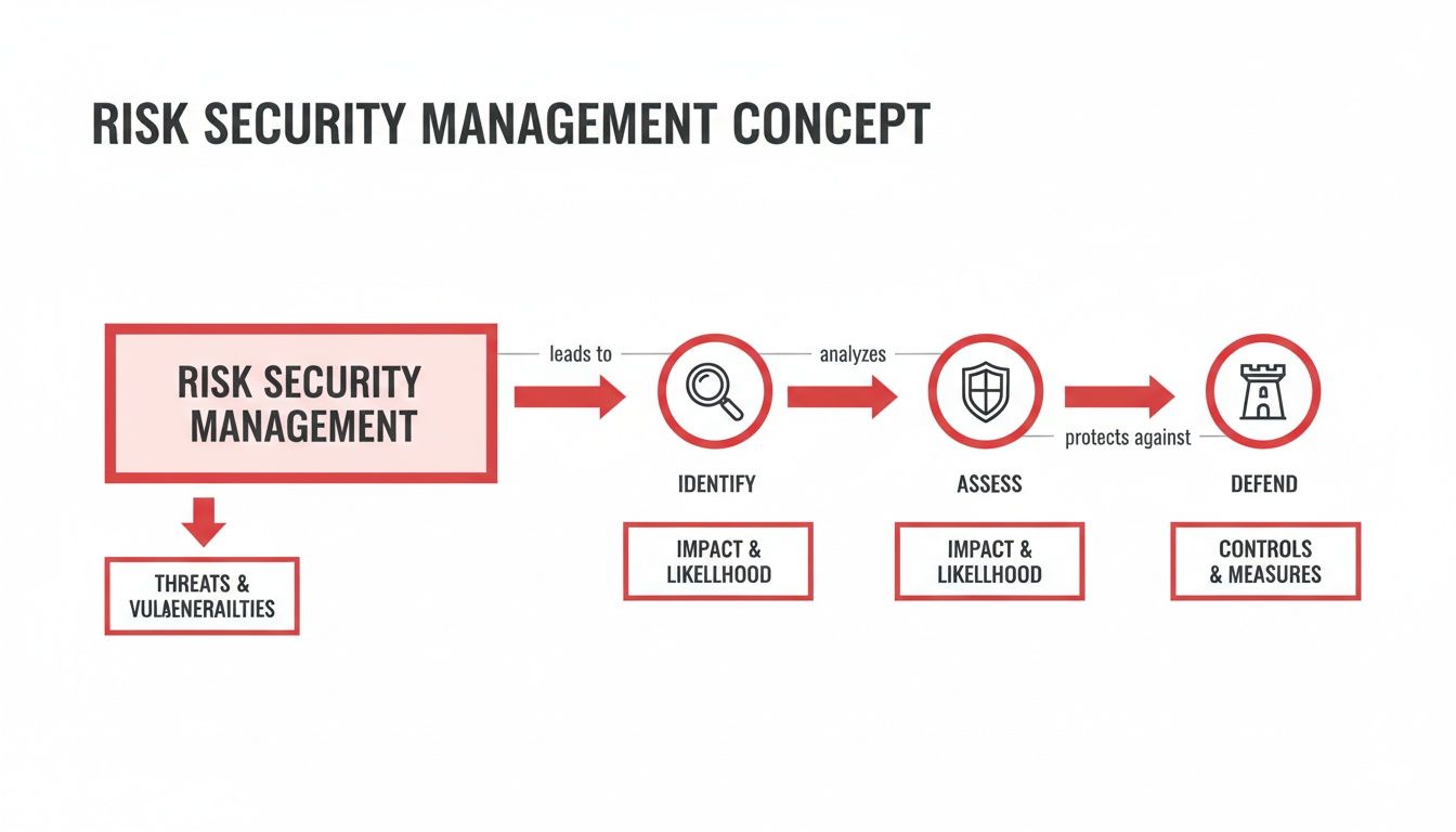 A Complete Guide to Risk Security Management in Australia 1 Flowchart illustrating the Risk Security Management Concept, detailing steps from identification to defense.