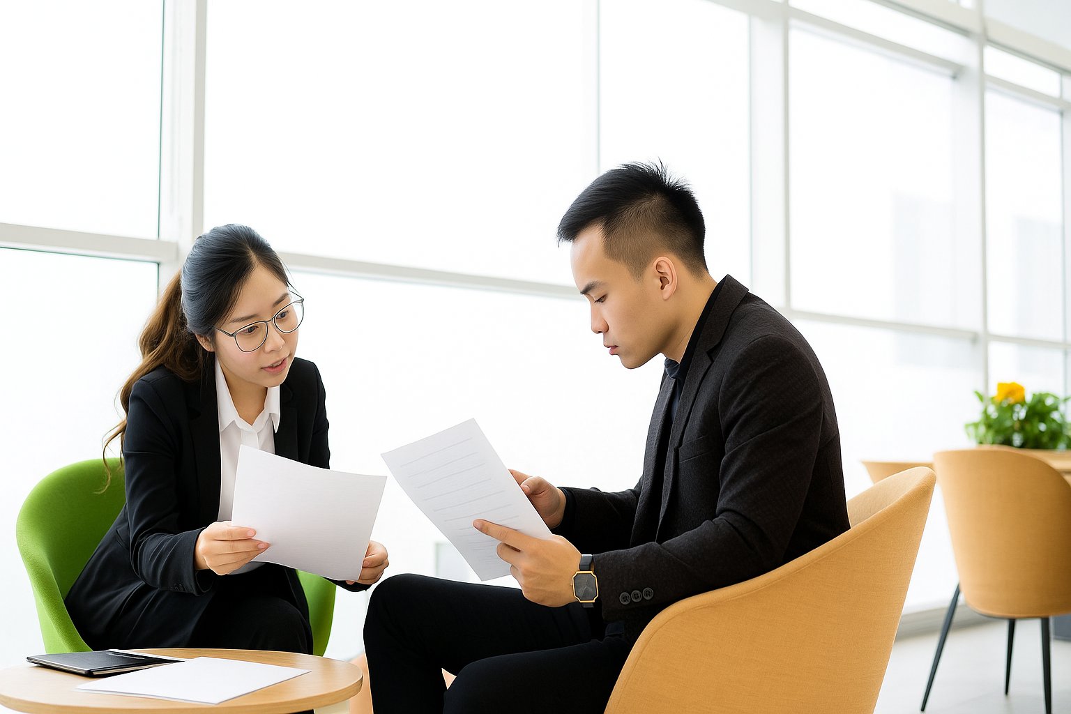 オフィスで質問に答える専門家