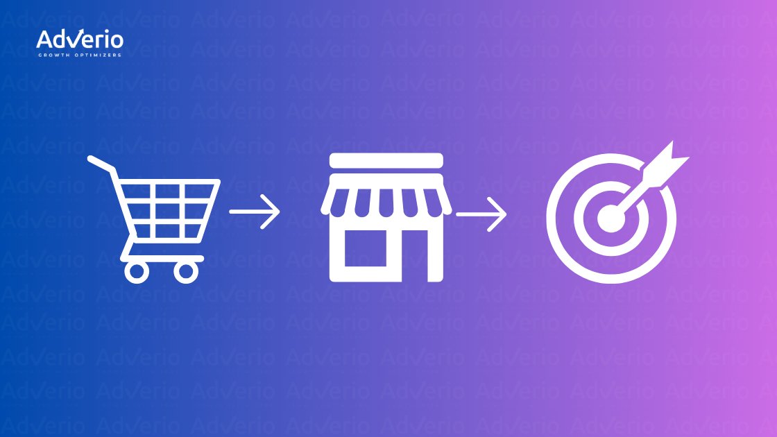 Illustrative icons depicting a shopping cart, store, and target with arrows, symbolizing a customer journey to sales goals.