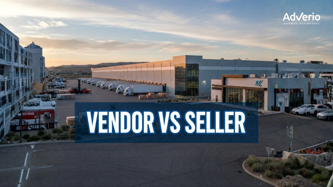 Amazon Vendor Central vs Seller Central: The Profit-First Playbook 20 Large logistics hub with warehouses, semi-trucks, and multiple buildings under a cloudy sky.