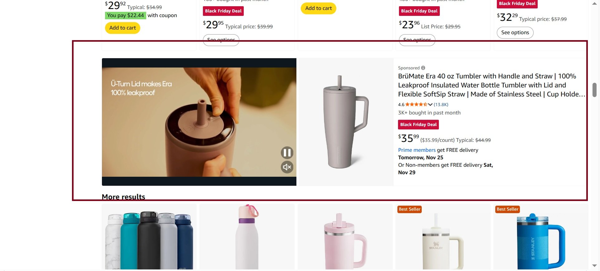 Video demonstration showing leakproof tumbler lid being tested with product image beside demonstration