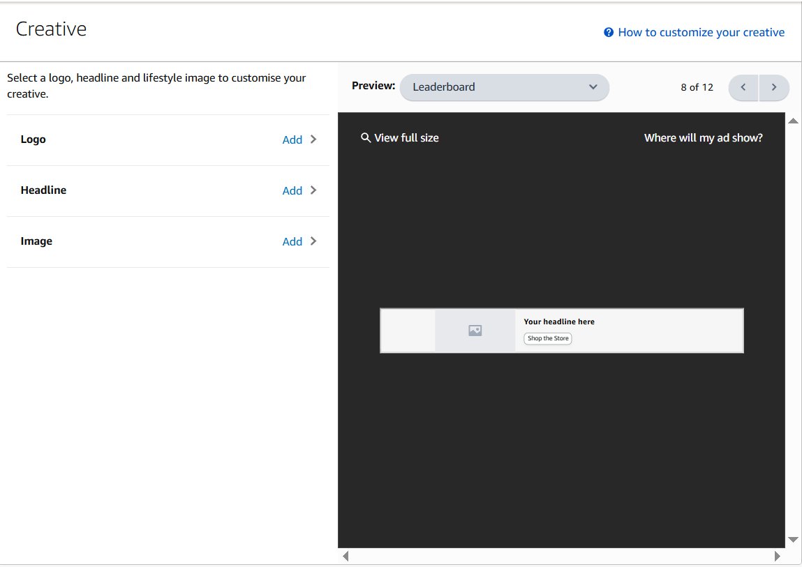 A webpage showing creative ad customization options for logo, headline, and image, with a leaderboard ad preview.