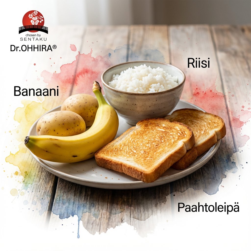 Lautasella on banaani, perunoita, paahtoleipää ja riisiä, jotka ovat yleisiä ruokia.