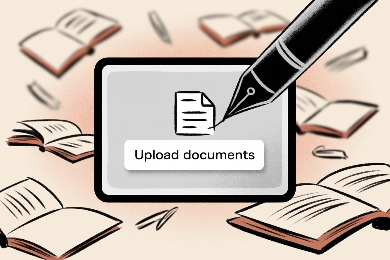 Illustration showing training chatbot with content upload and documents