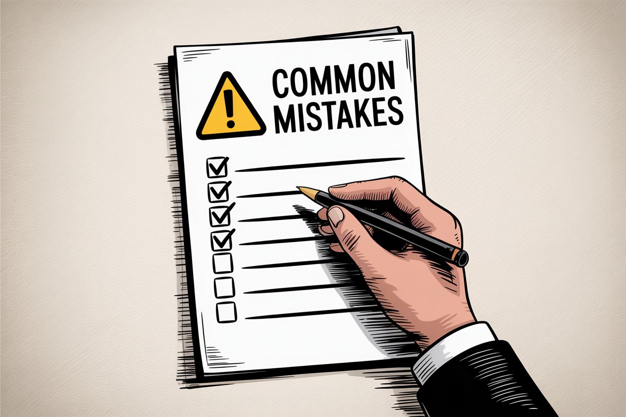 Illustration showing common mistakes checklist with warning indicators