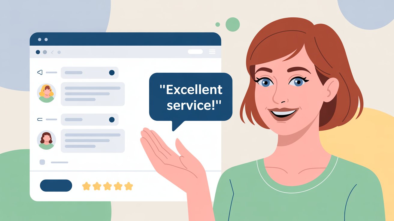 Happy customer receiving instant live chat support with positive feedback and satisfaction rating