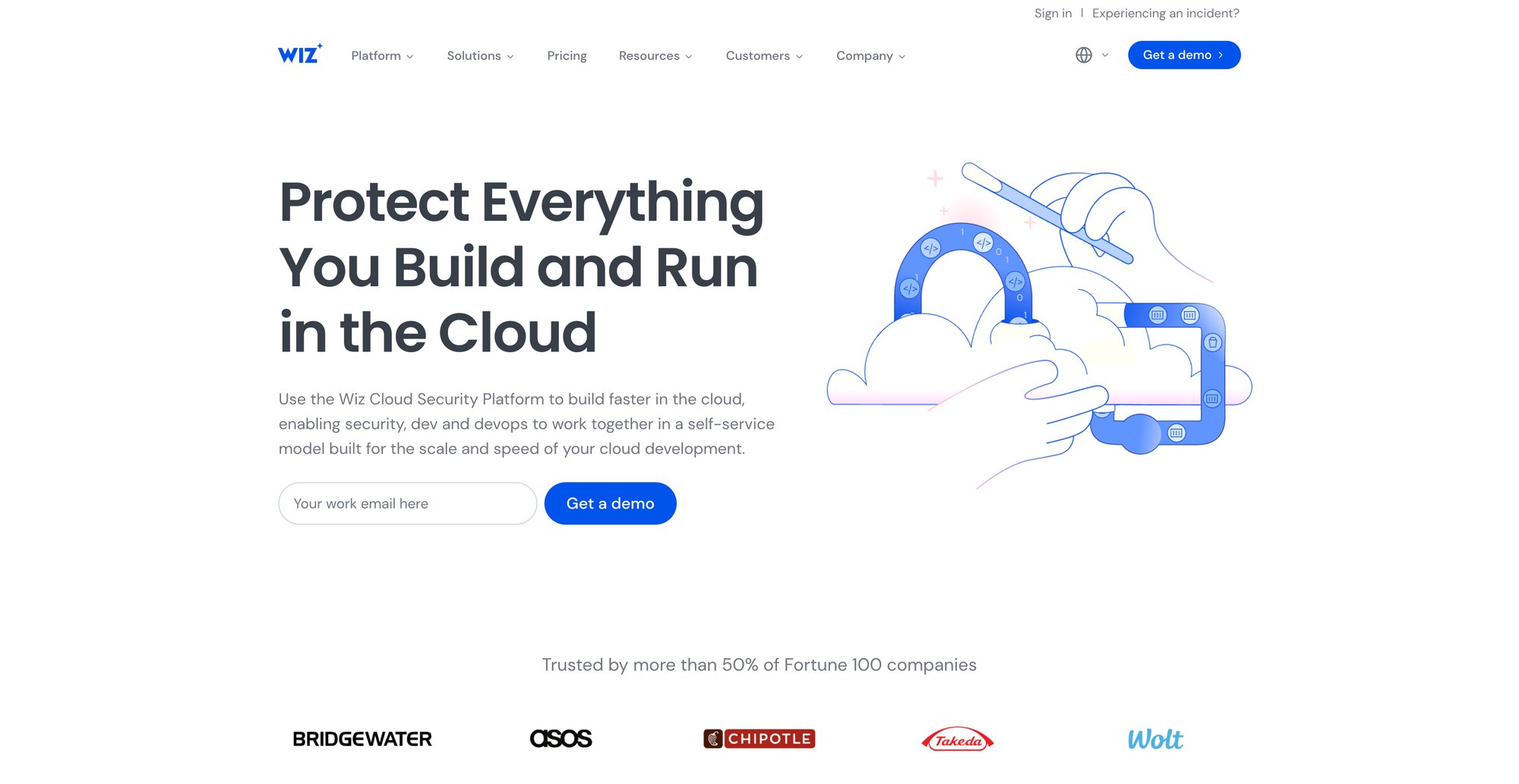 Wiz cloud security platform homepage