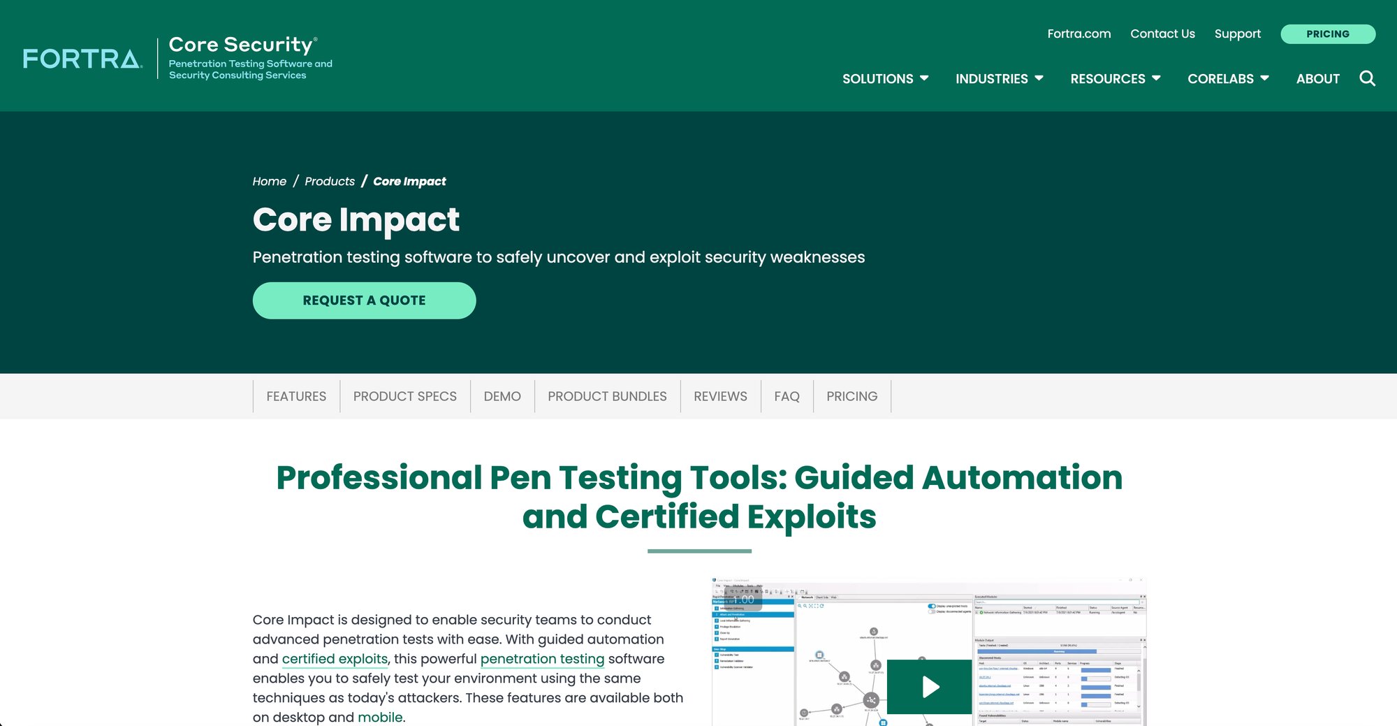 Core Impact platform's website