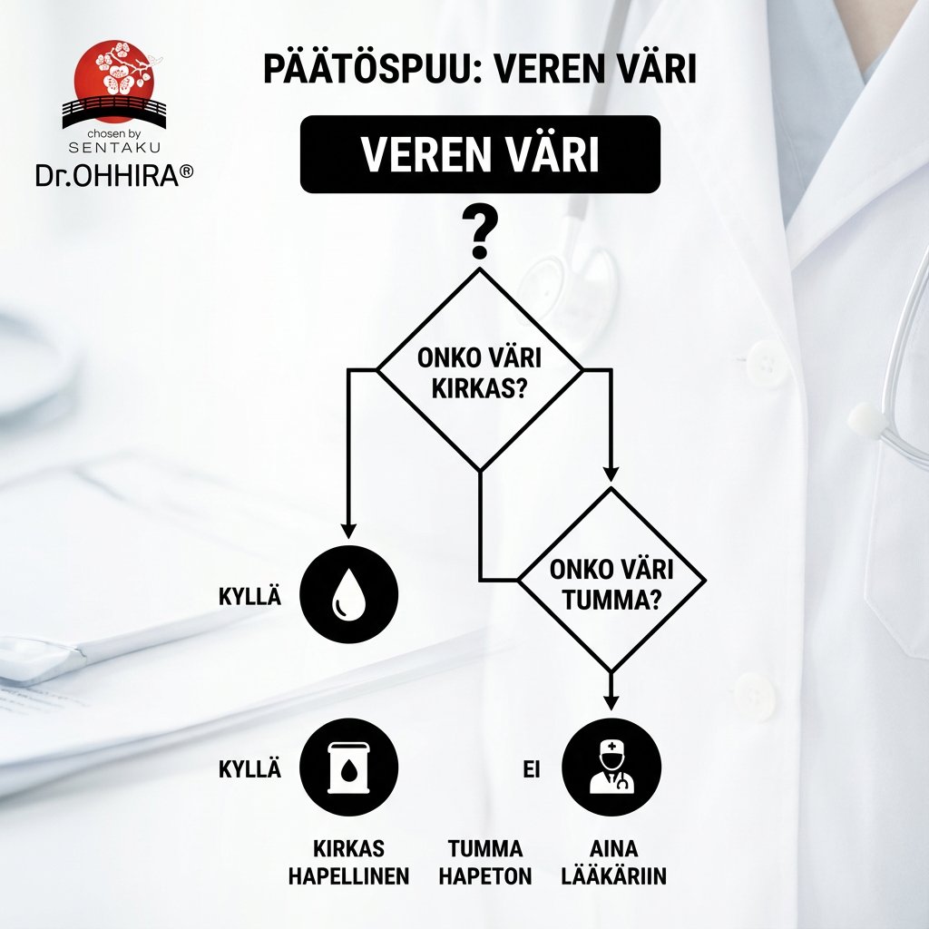 Vuokaavio veren värin tulkintaan: Onko väri kirkas, tumma vai vaatiiko se lääkärikäynnin?