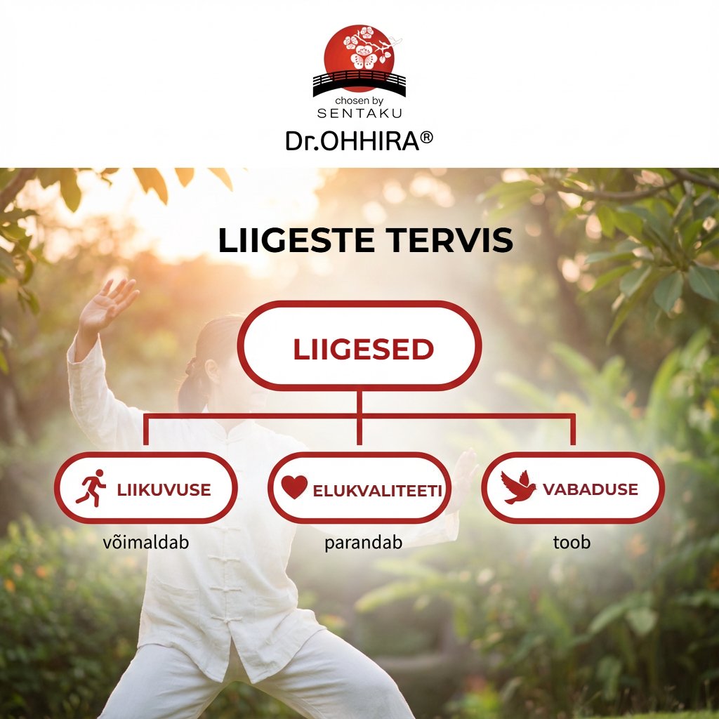 Diagramm liigeste tervisest, mis rõhutab liikuvuse, elukvaliteedi ja vabaduse olulisust.