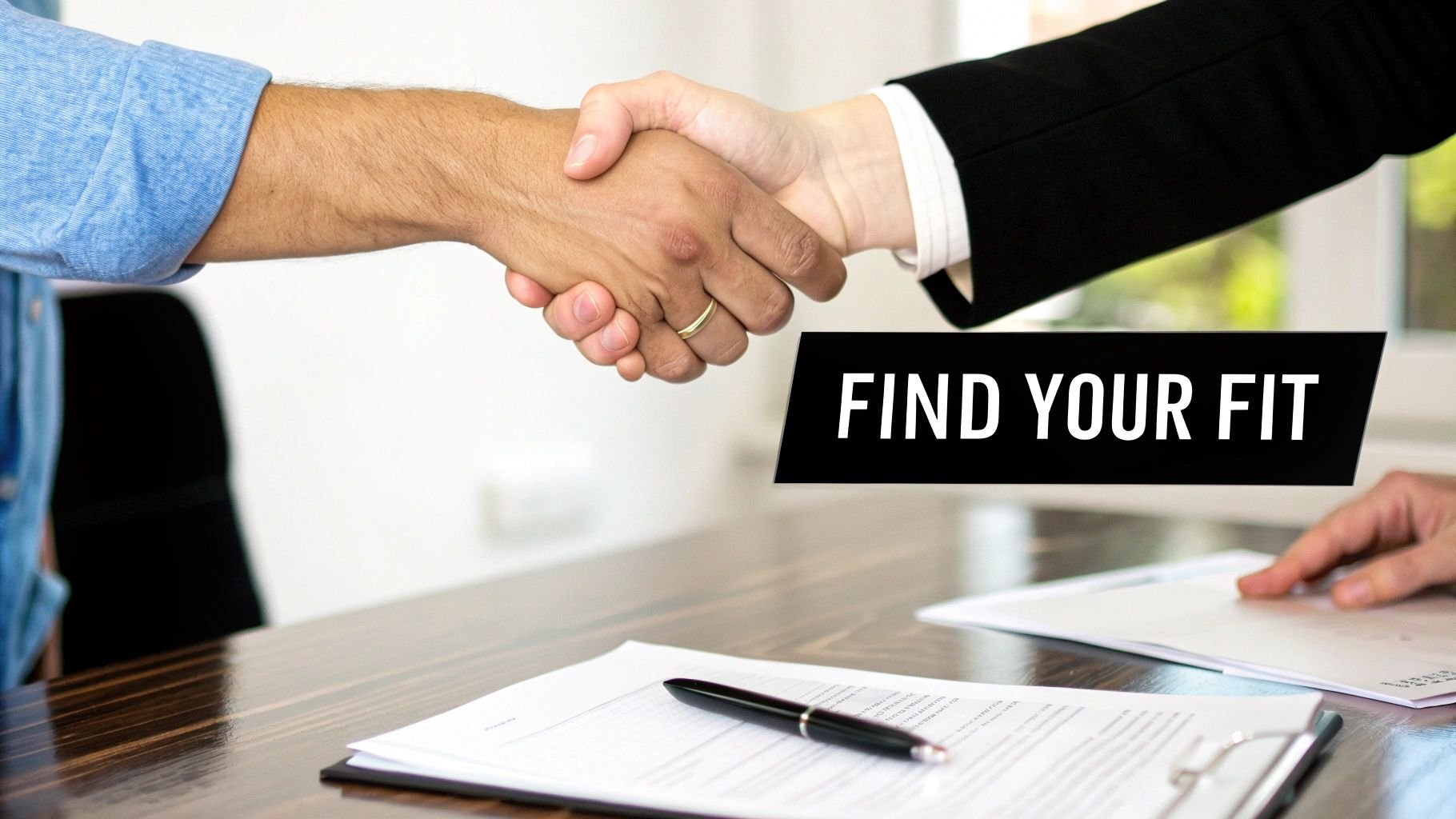 Hands shaking between a financial consultant and client