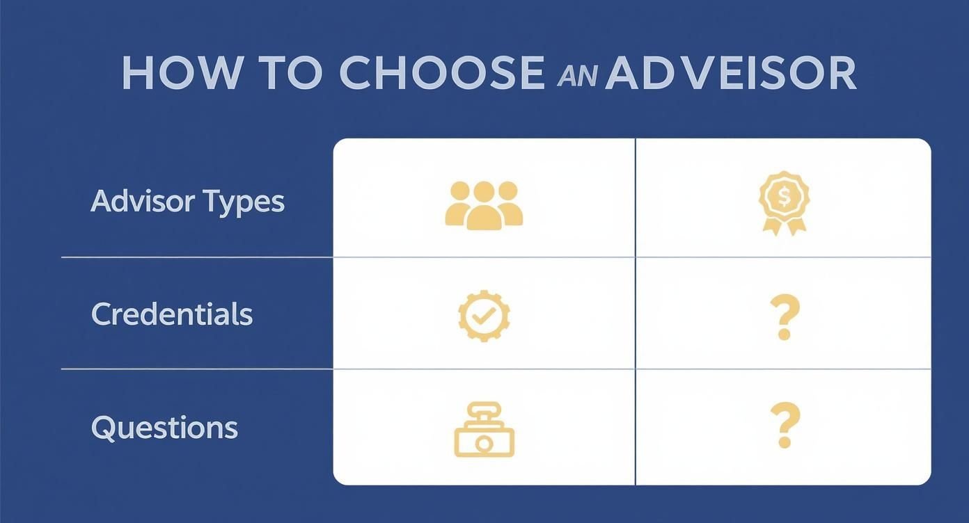 Table describing the difference between Advisor Types, Credentials, and Questions.