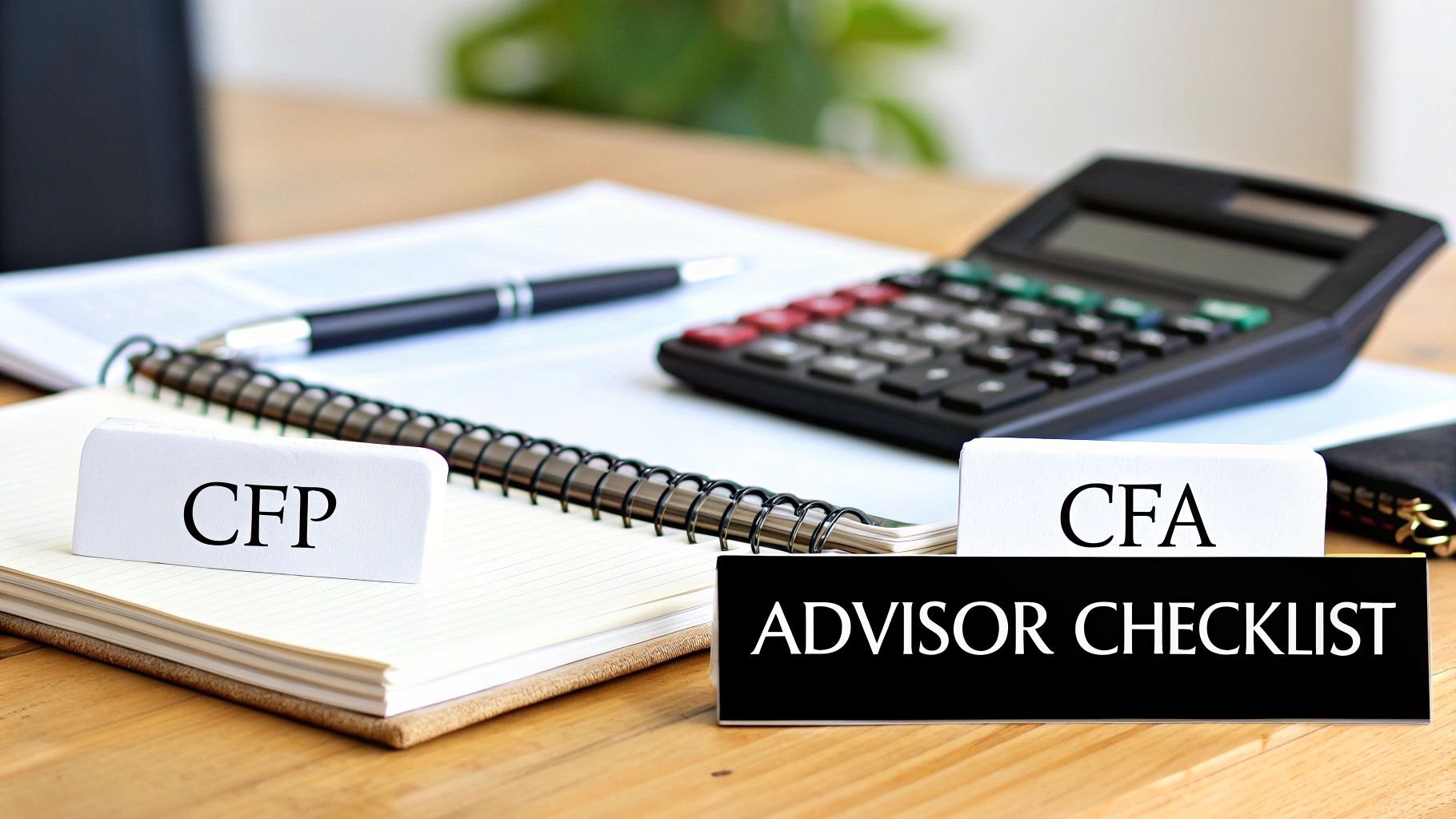 Image of a calculator with title, "Advisor Checklist".