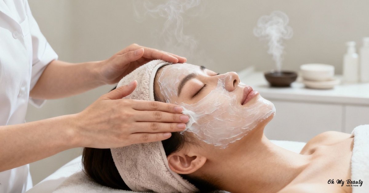 Οδηγός για τέλειο καθαρισμό προσώπου και λαμπερή επιδερμίδα Γυναίκα απολαμβάνει επαγγελματικό καθαρισμό προσώπου από αισθητικό στο Oh My Beauty