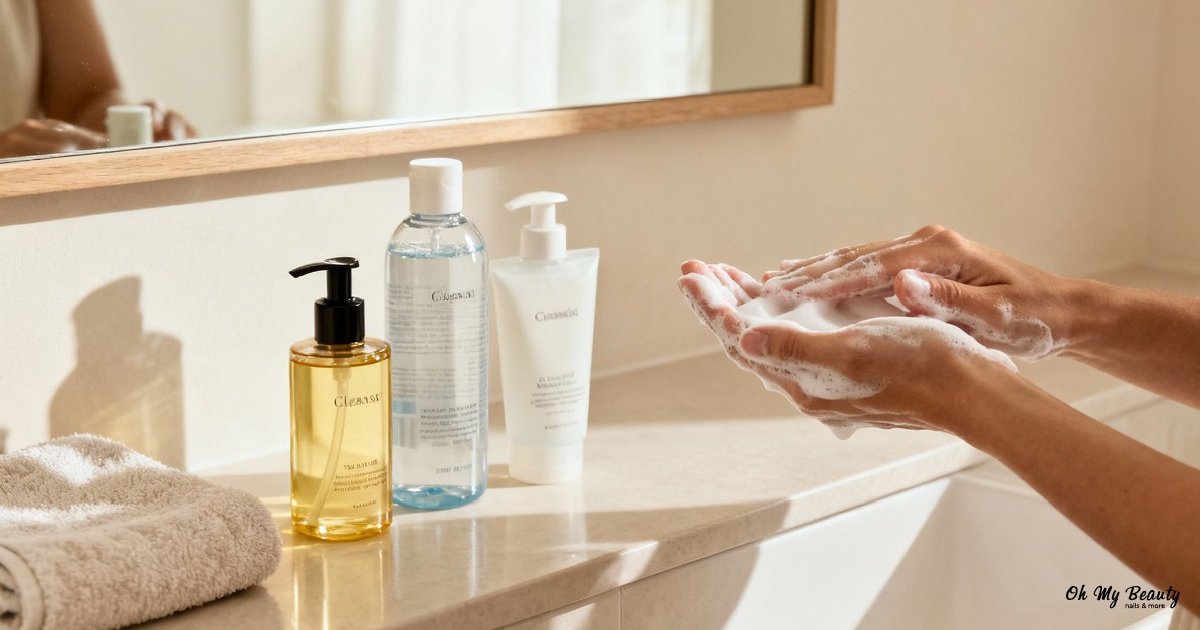 Οδηγός για τέλειο καθαρισμό προσώπου και λαμπερή επιδερμίδα Γυναίκα που κάνει καθαρισμό προσώπου στο σπίτι με προϊόντα περιποίησης.