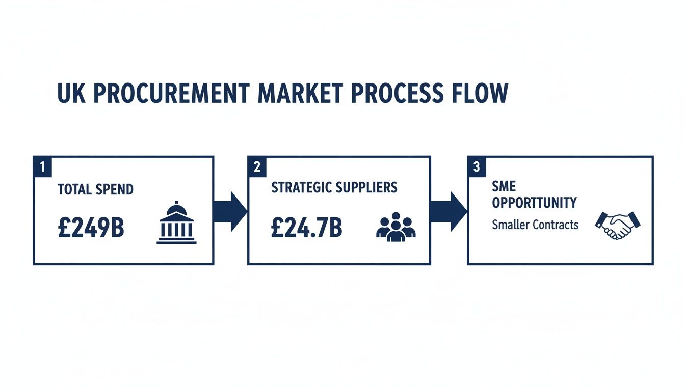 A visual diagram illustrating the UK public procurement market process and opportunities for SMEs.