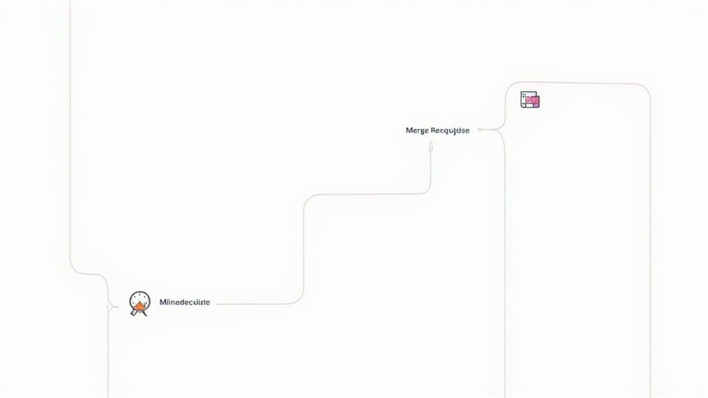 A process flow diagram connecting 'Minadecclate' and 'Merge Recqulise' nodes on a white background.