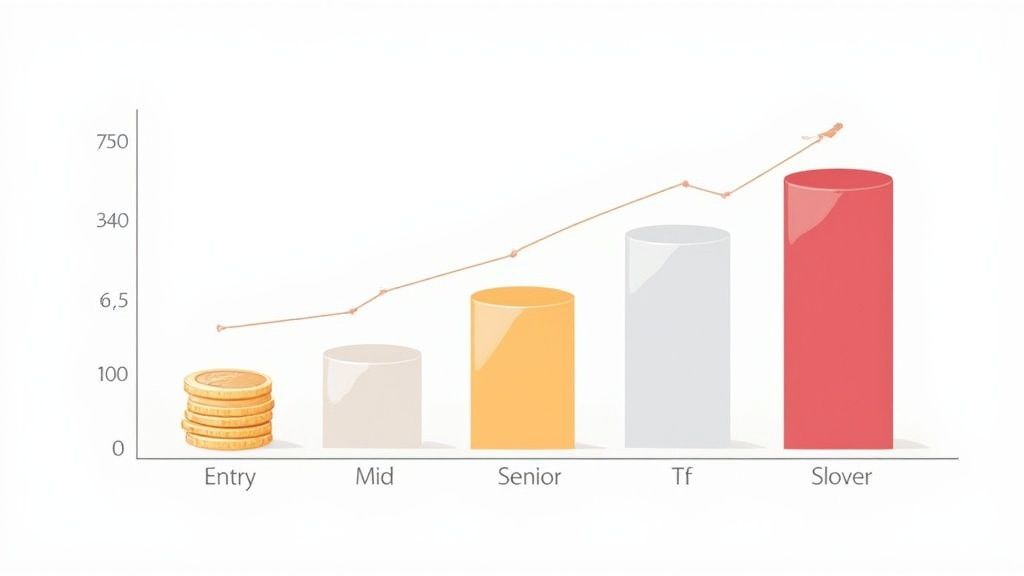 Bar chart showing data analyst salary progression from entry level to senior positions in Germany