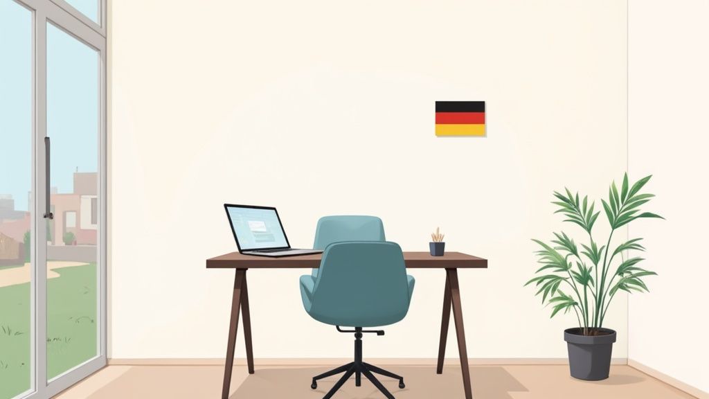 A person working comfortably from their modern home office in Germany