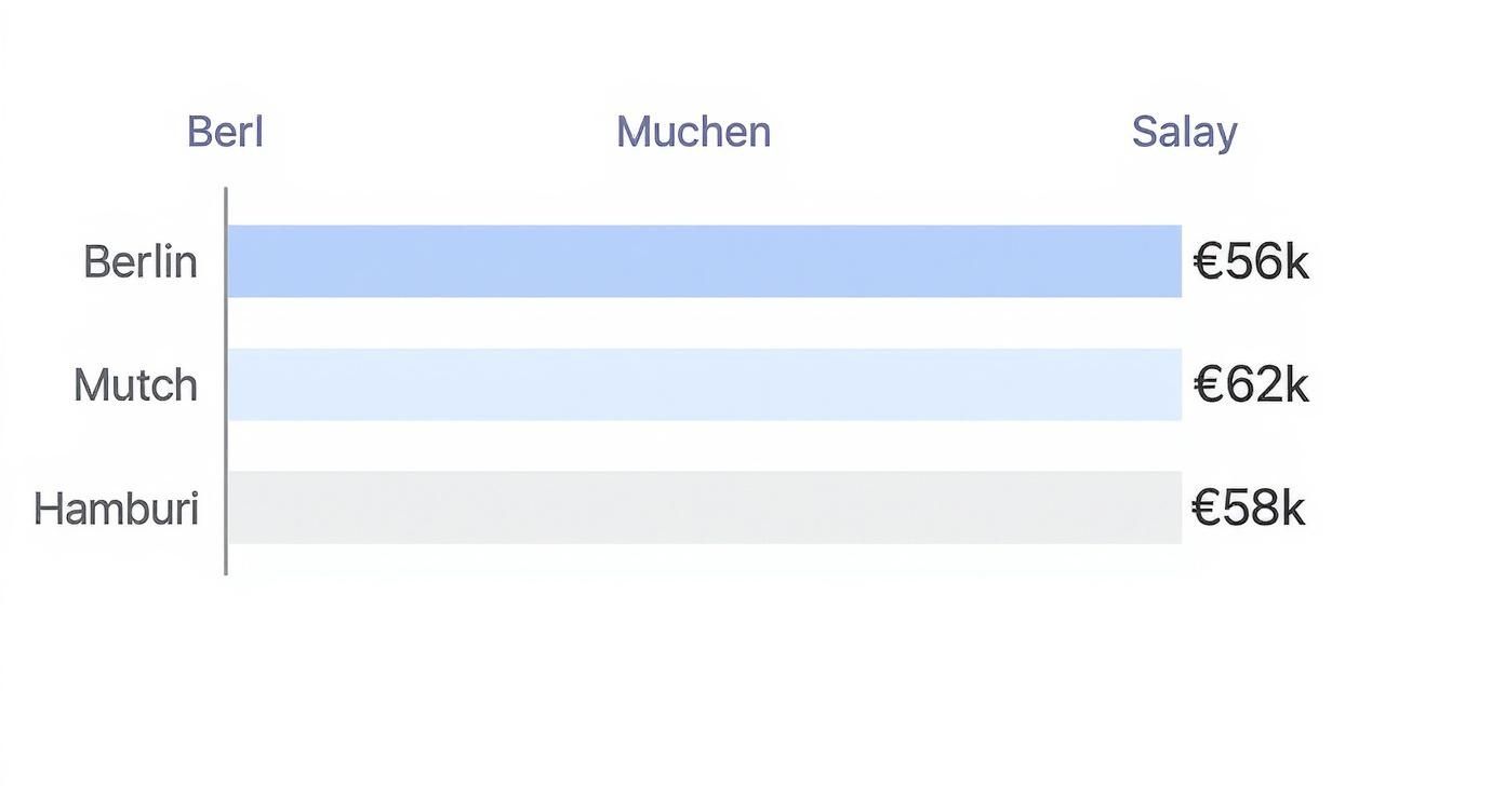 Bar chart comparing data analyst salaries across Berlin, Munich, and Hamburg in Germany