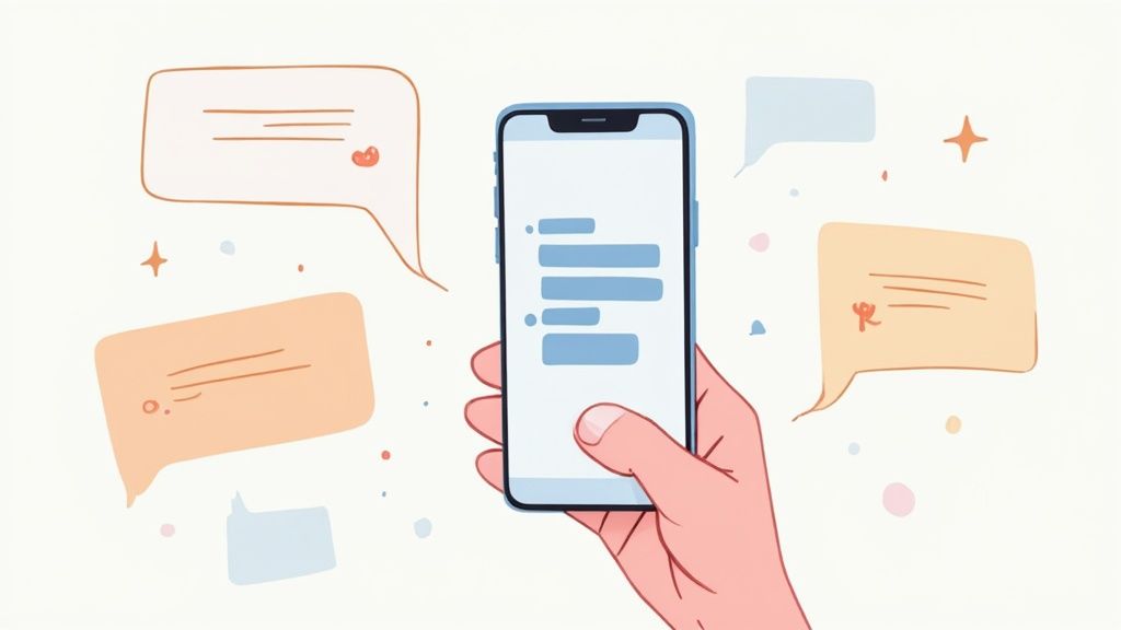 A person typing on a laptop, with lightbulb and gear icons floating around the screen, representing the process of creating smart prompts for AI.