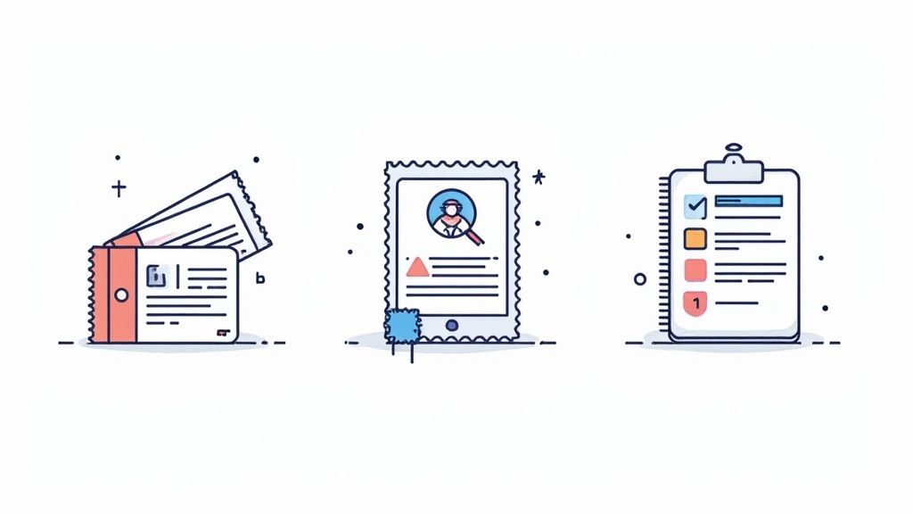 Eine Person recherchiert auf dem Laptop nach absetzbaren Bewerbungskosten, im Vordergrund sind Belege und eine Kaffeetasse zu sehen.