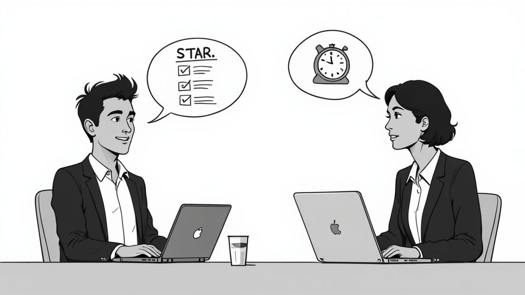 A person at a desk thoughtfully looking at a screen with charts and graphs, with a question mark graphic overlaid.