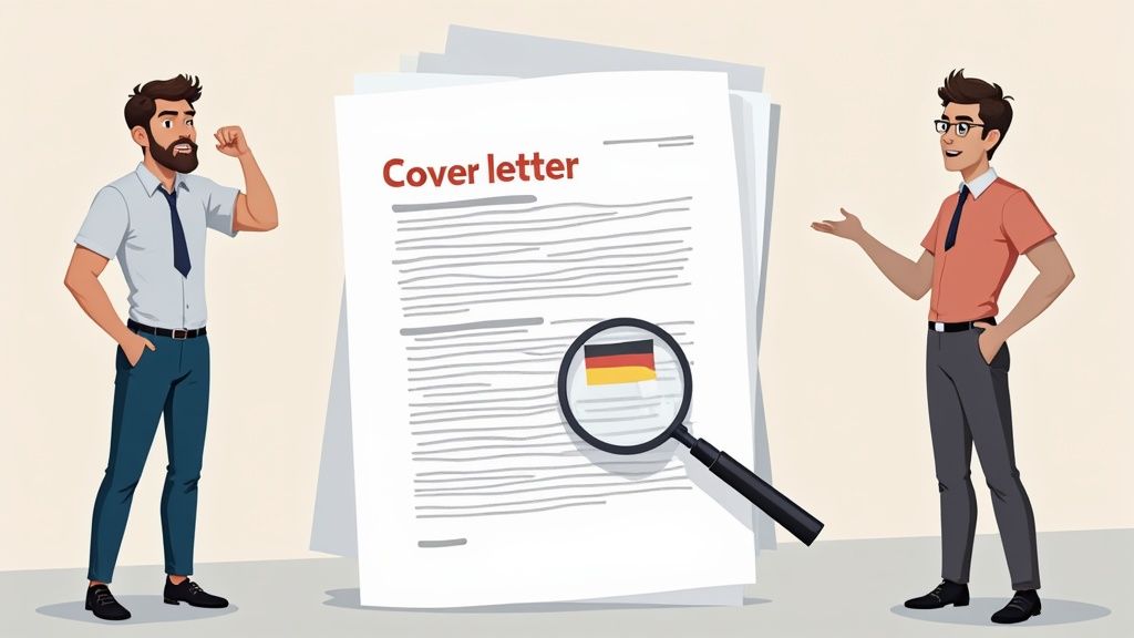 A professional woman reviewing a job application on her laptop in a modern office setting, representing the German hiring process.