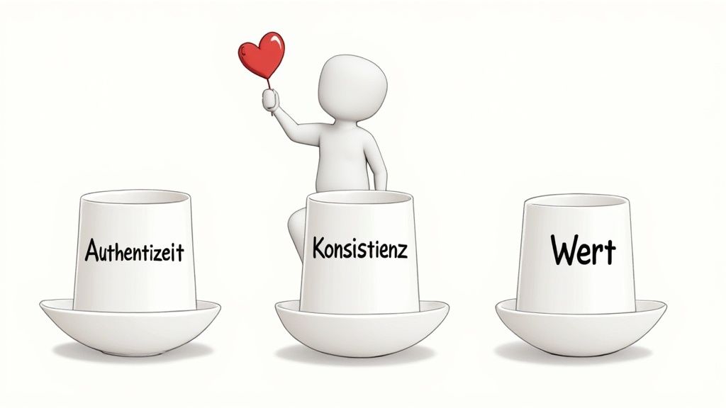 Three stone pillars standing strong, representing authenticity, consistency, and value.