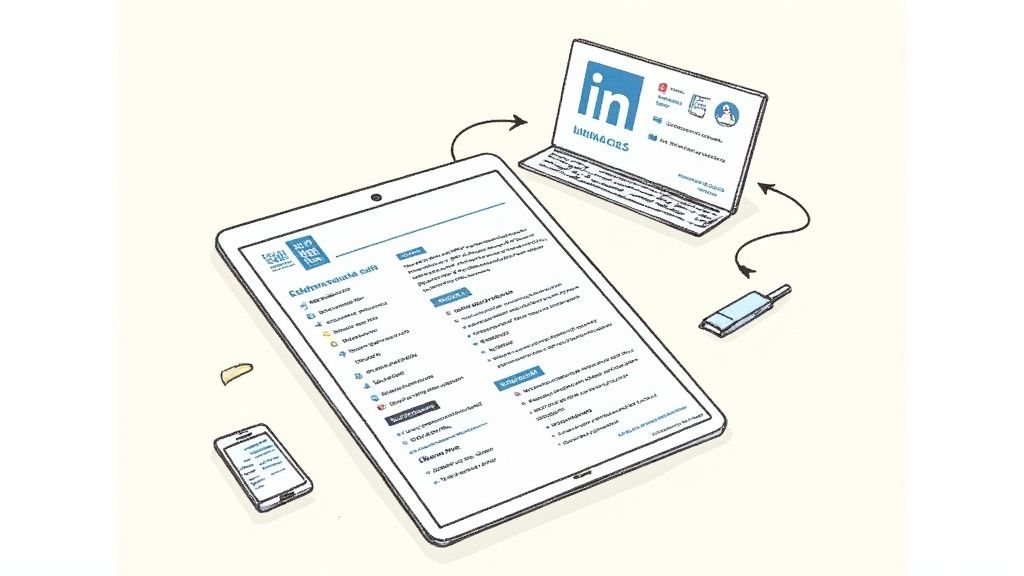 A person updating their CV and LinkedIn profile on a modern laptop, ready for a career change.
