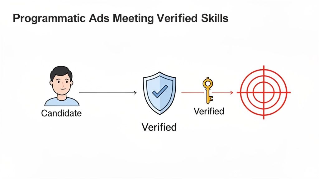 Diagram illustrating a candidate undergoing skill verification to achieve a target goal.