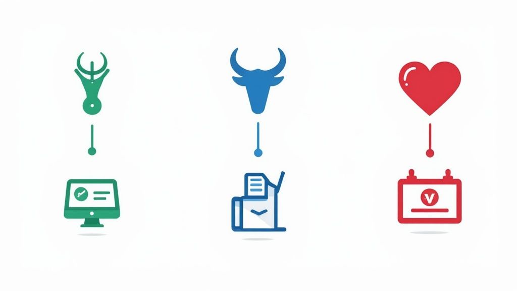 Eine Person sitzt an einem Schreibtisch mit mehreren Bildschirmen, auf denen HR-Software-Dashboards angezeigt werden.