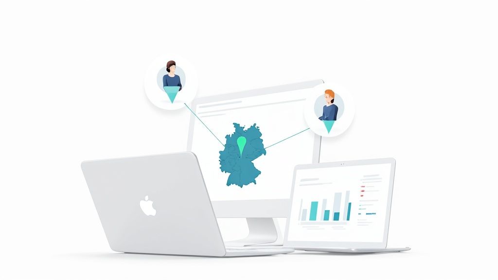 A data analyst working remotely on a laptop in a modern home office setting.