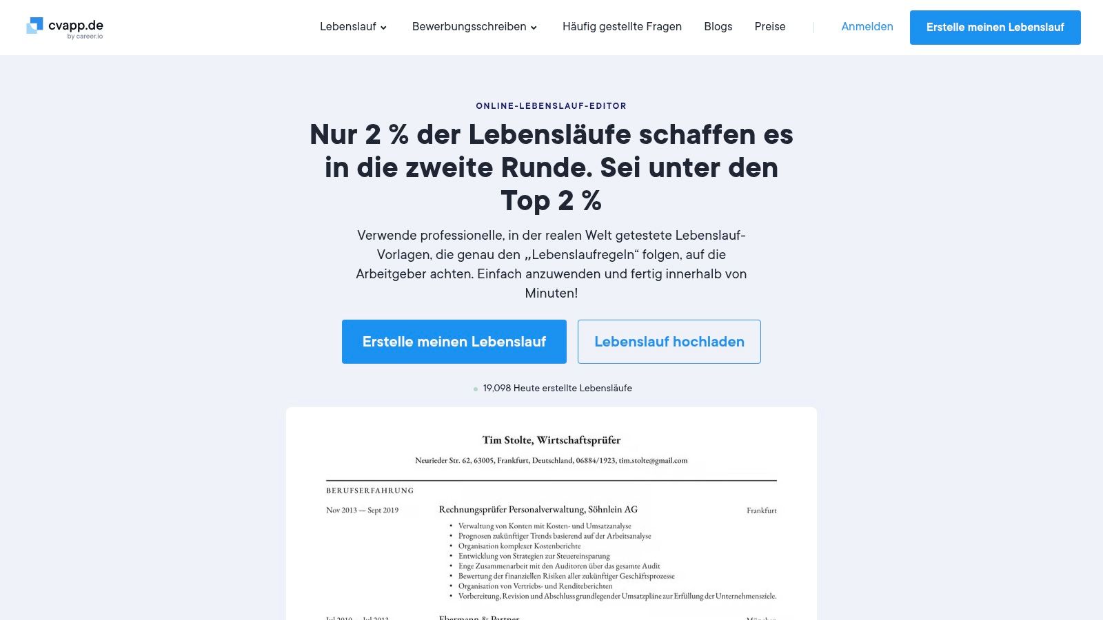CVapp.de (Resume.io DE) – Bewerbungsschreiben-Editor