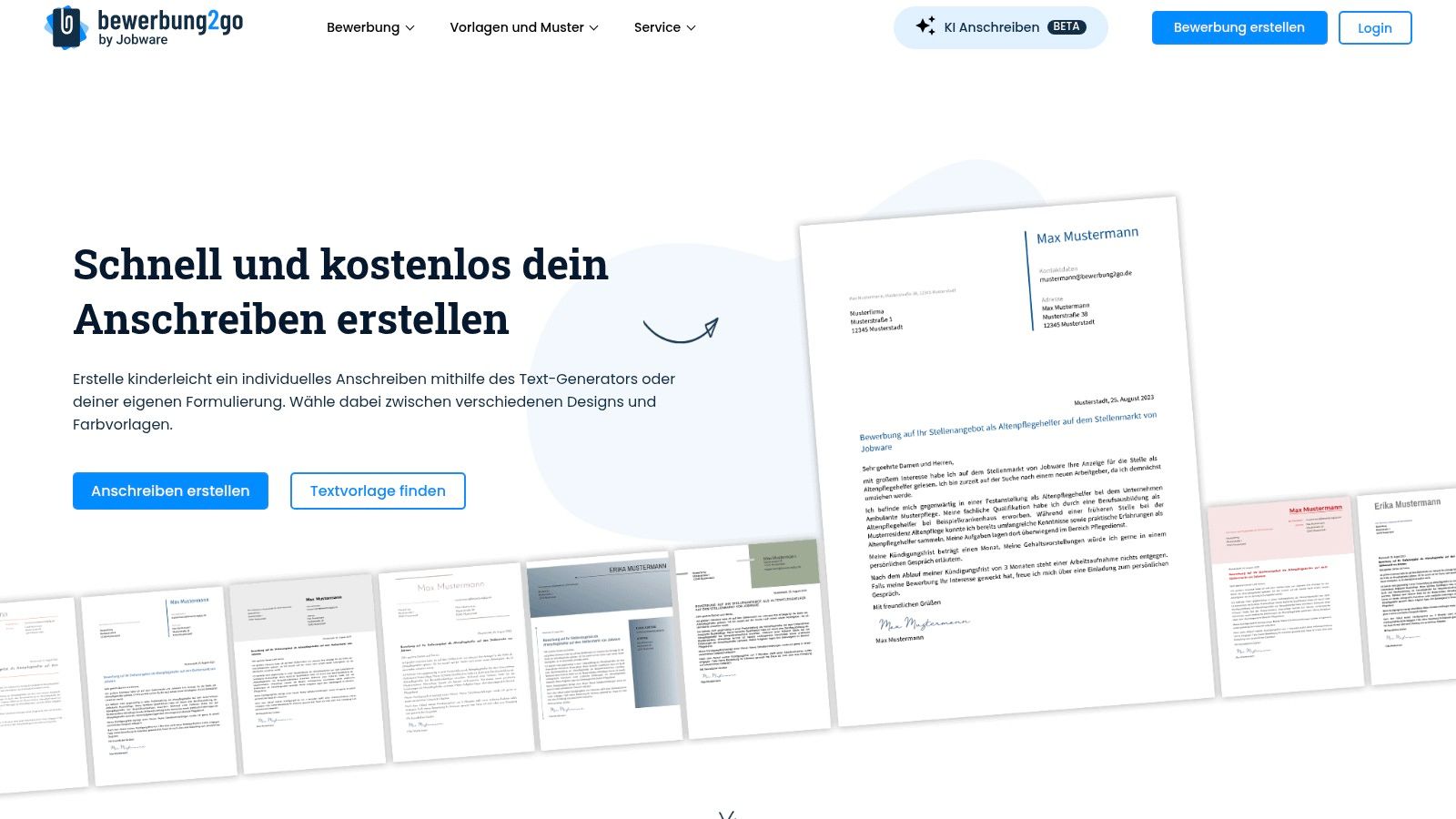 bewerbung2go – Anschreiben-Generator