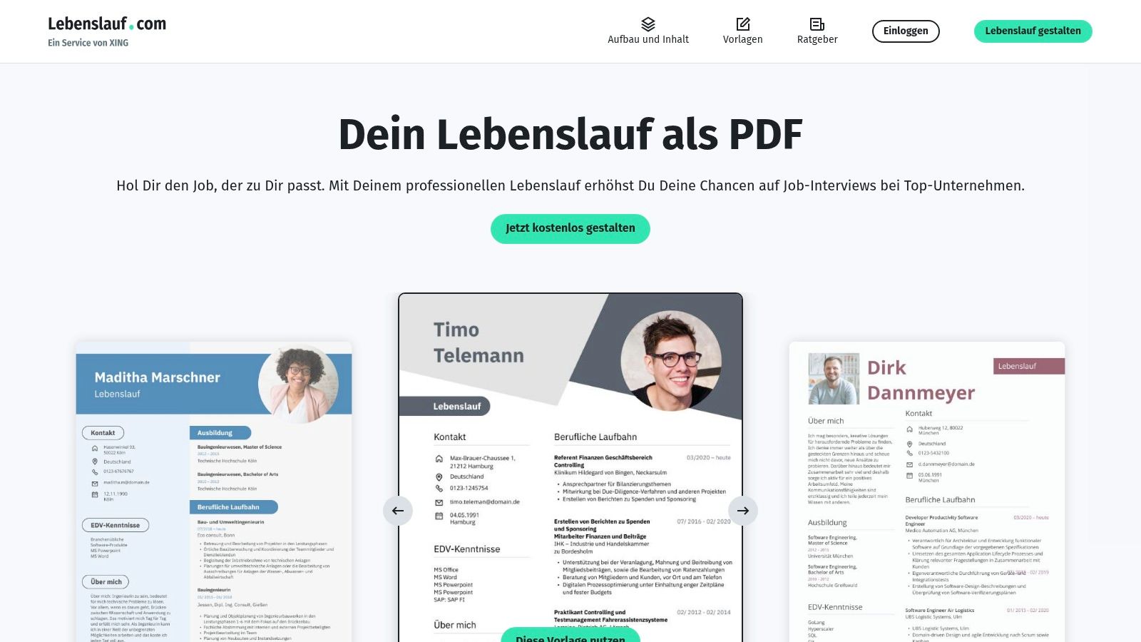 Lebenslauf.com (XING/onlyfy) – Online-Editor mit Anschreiben-Bereich