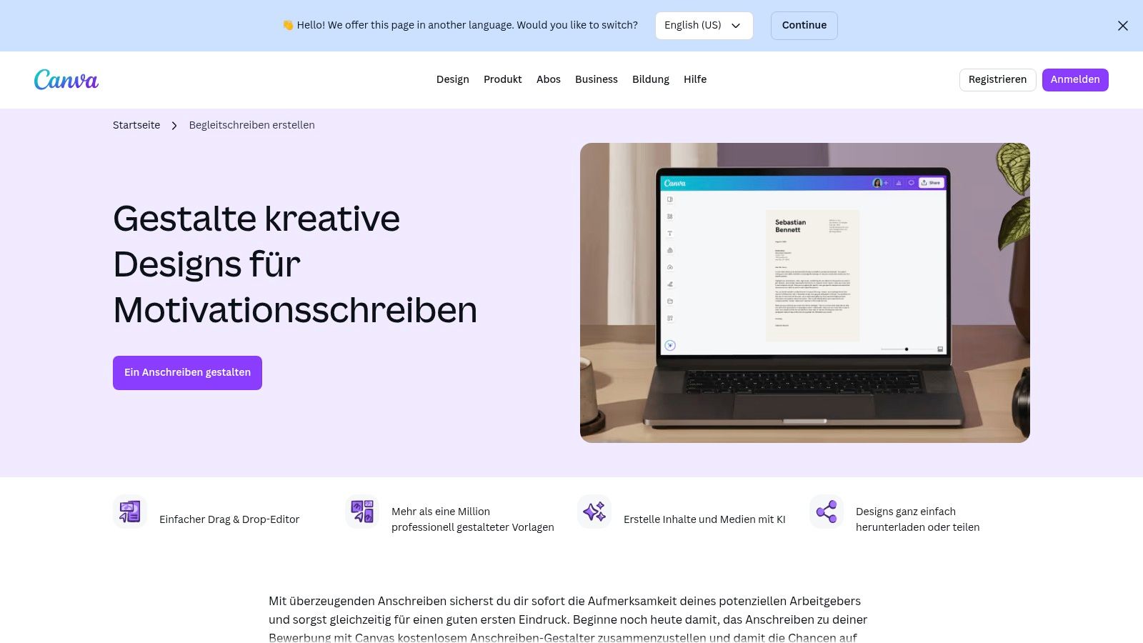 Canva – Anschreiben/Motivationsschreiben gestalten