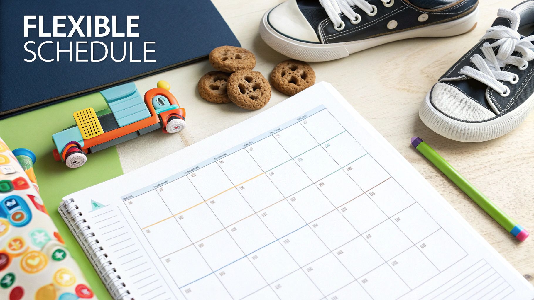 A mother and her kindergarten-aged child sitting at a sunlit kitchen table, happily working on a craft project together, illustrating a sustainable homeschool schedule.