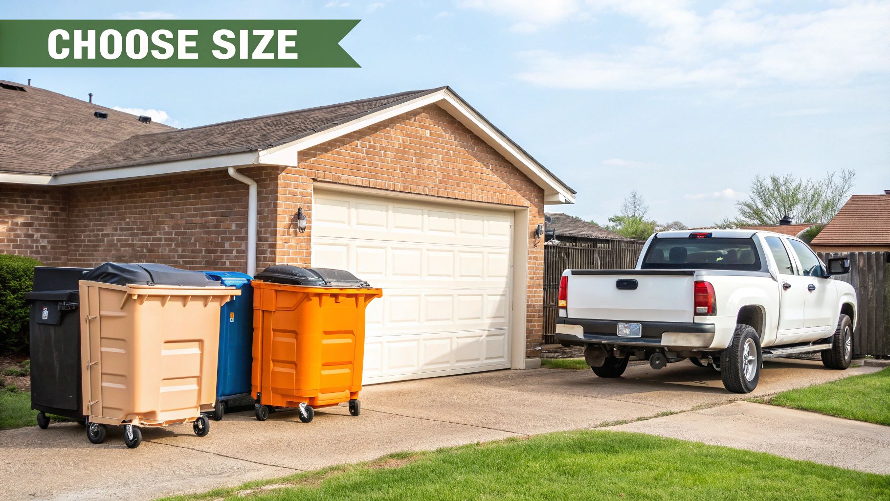 Diagram showing correct placement of a roll-off dumpster on a driveway.
