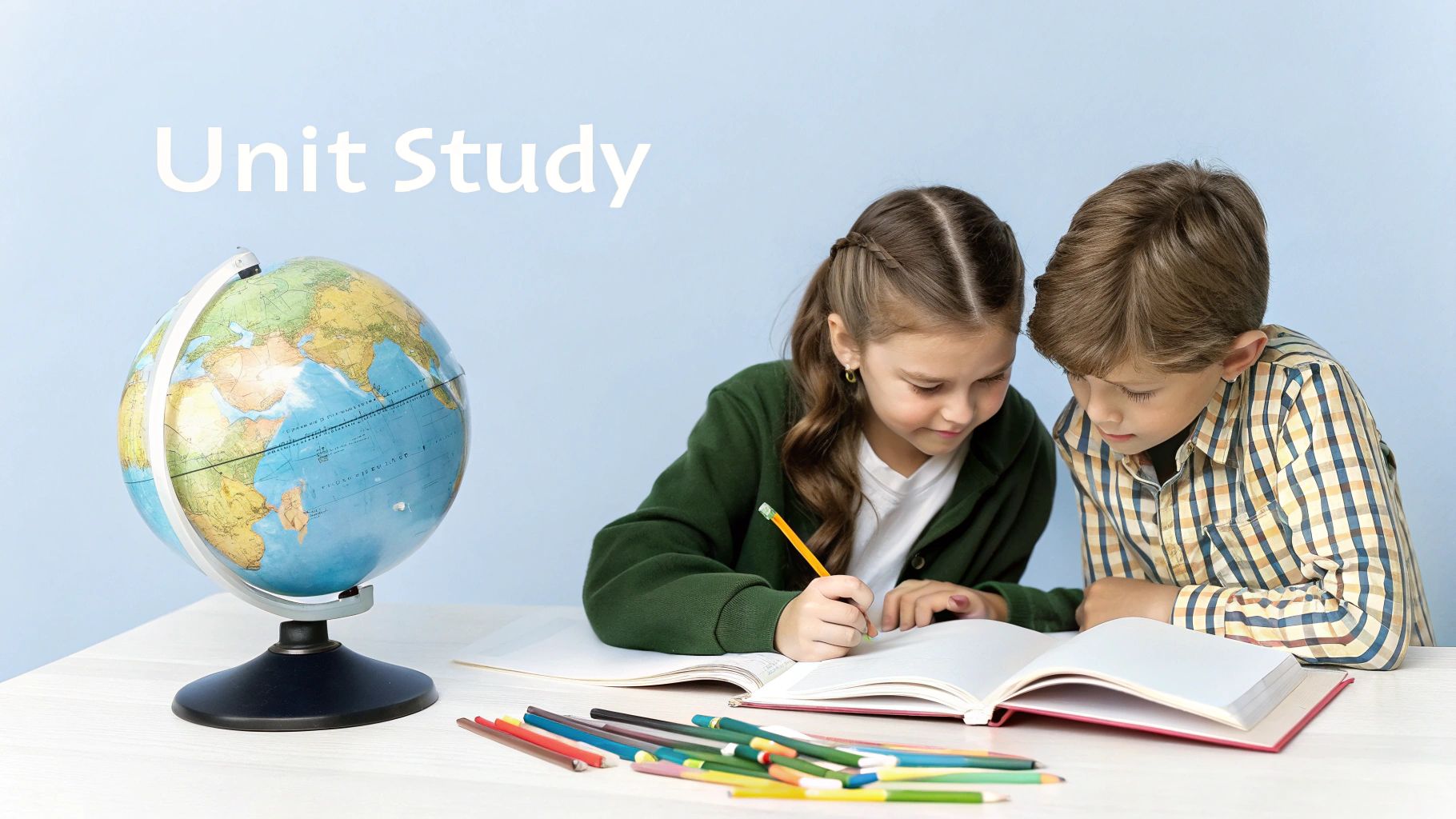 A homeschool mom and her child working on a unit study project about the solar system.