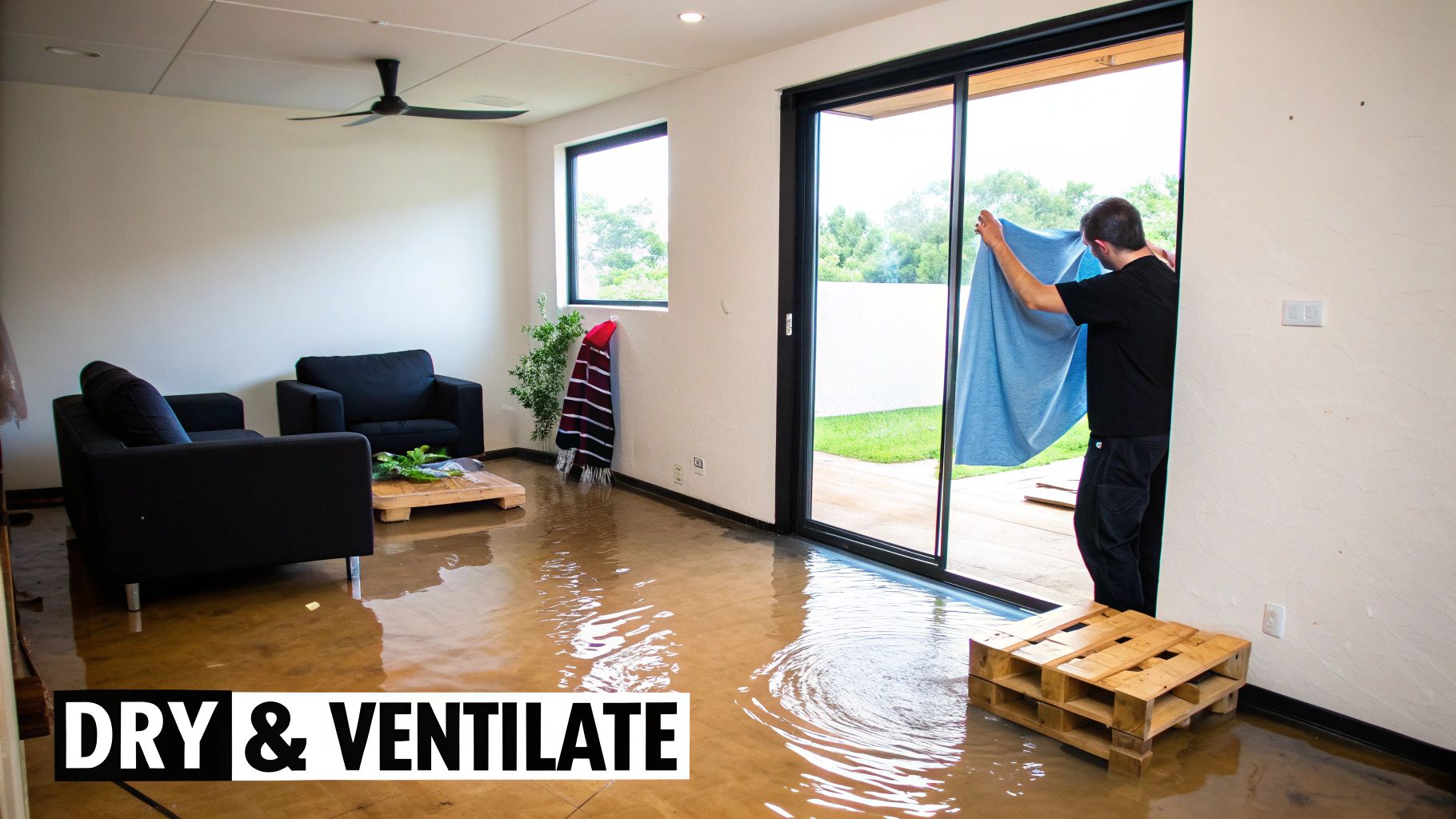 A professional plumber from Harrlie Plumbing and Heating working on a burst pipe in a home.