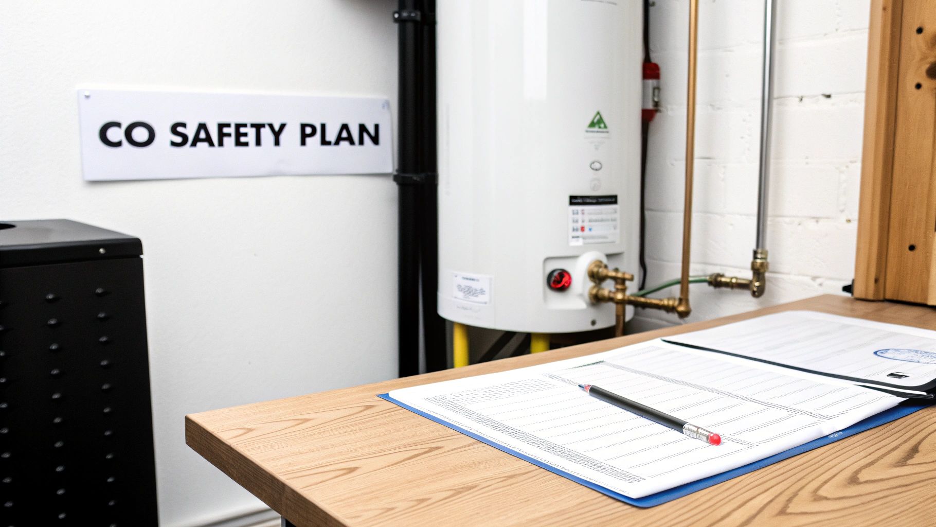A carbon monoxide alarm installed on a wall, ready to protect a home.