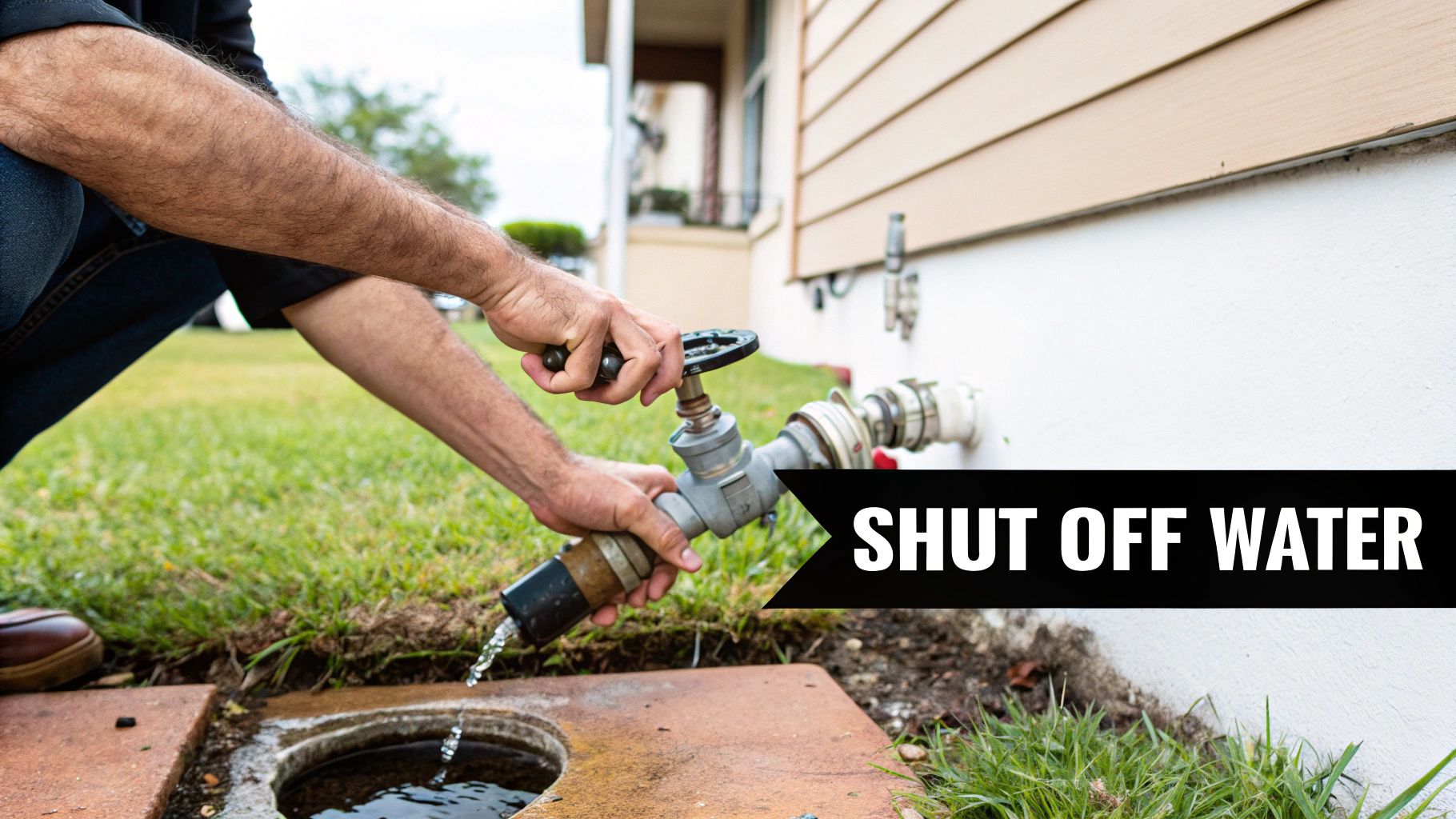 Frozen pipe with ice expanding out of a crack