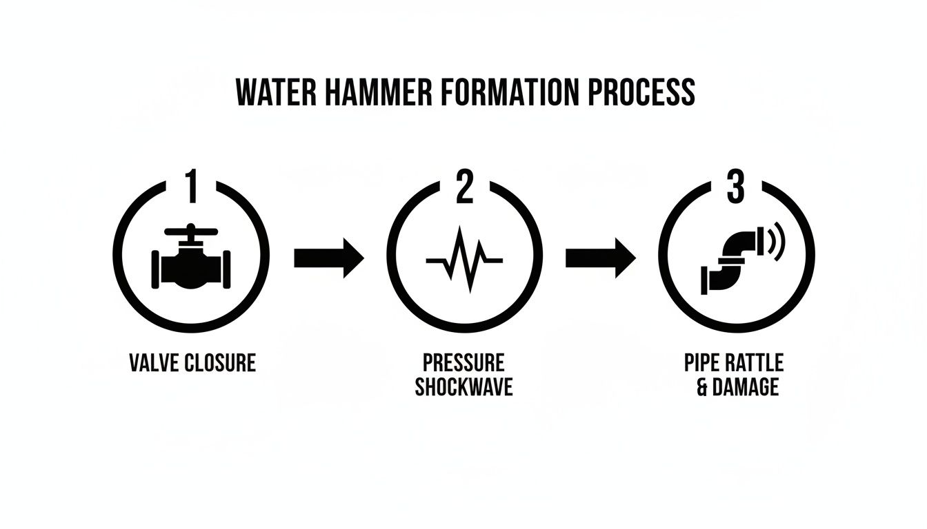 Infographic about how to stop water hammer in pipes