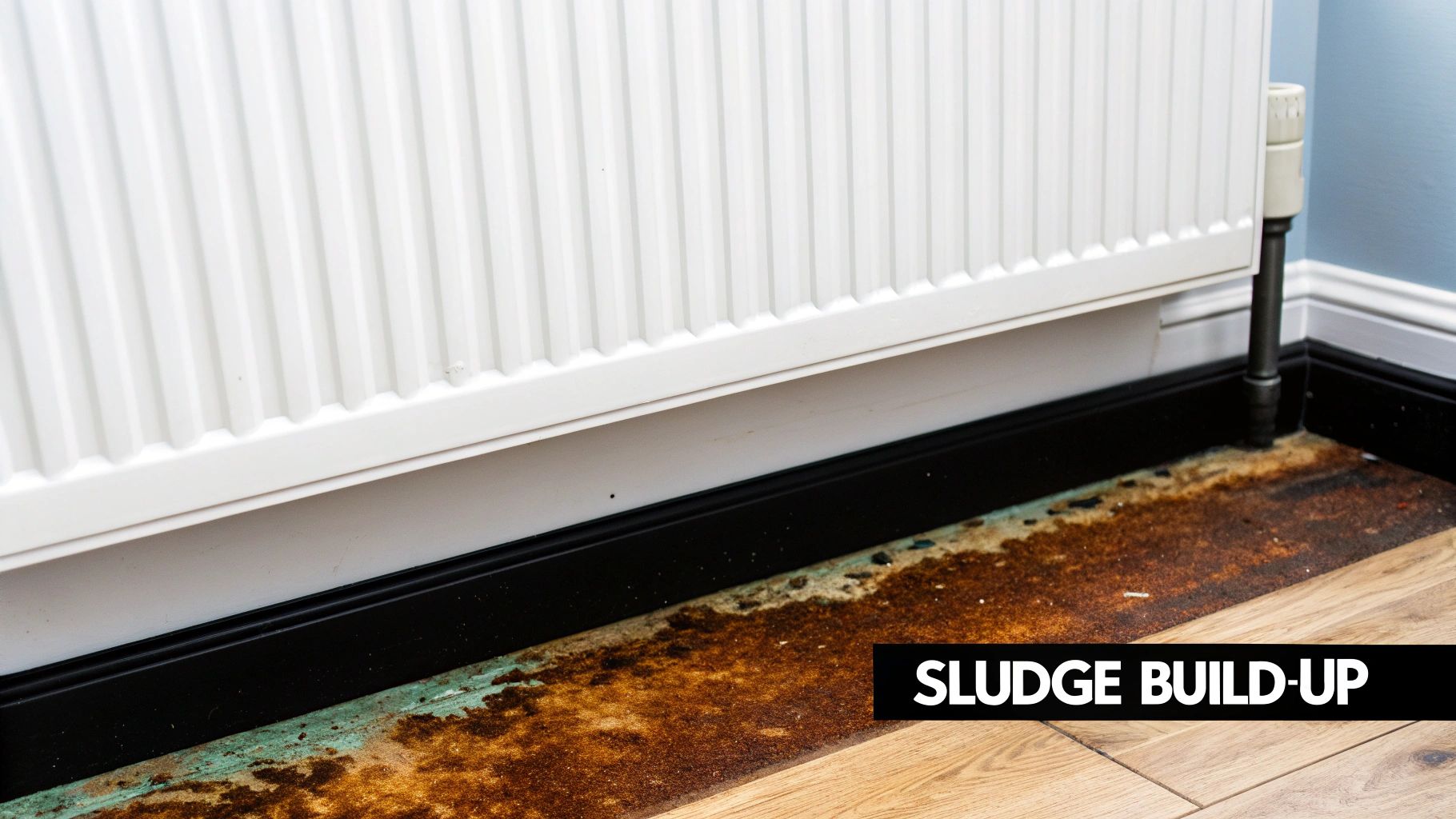 A hand using a radiator key to bleed a radiator.