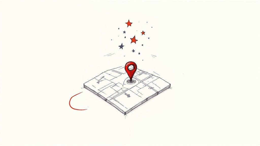 A map showing local business pins, representing local search visibility