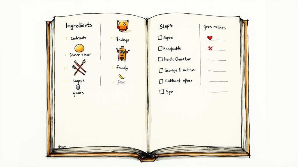 A person at a desk with two monitors, one showing code and the other showing a blog post, symbolizing writing for both AI and people