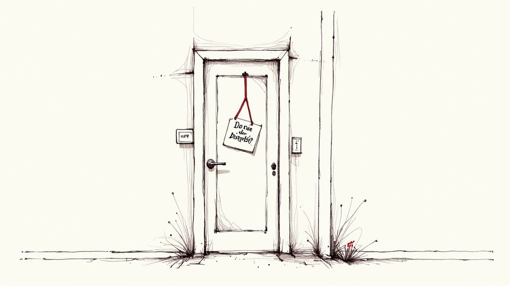 A robot looking at a no entry sign in front of a website