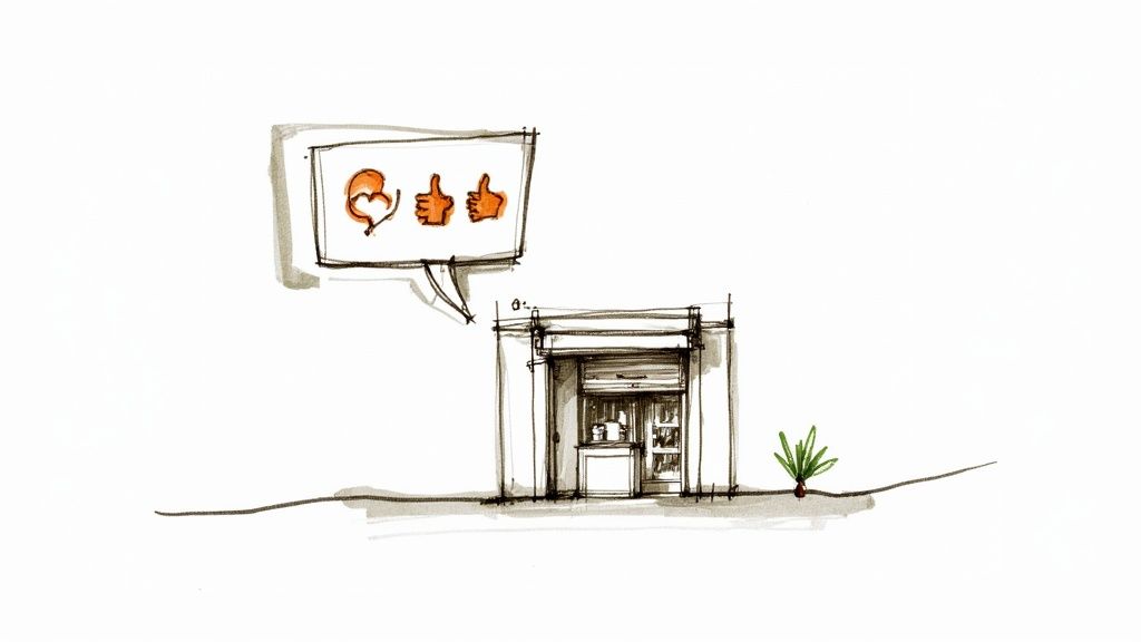 A person using their smartphone to interact with a chatbot for local business recommendations.