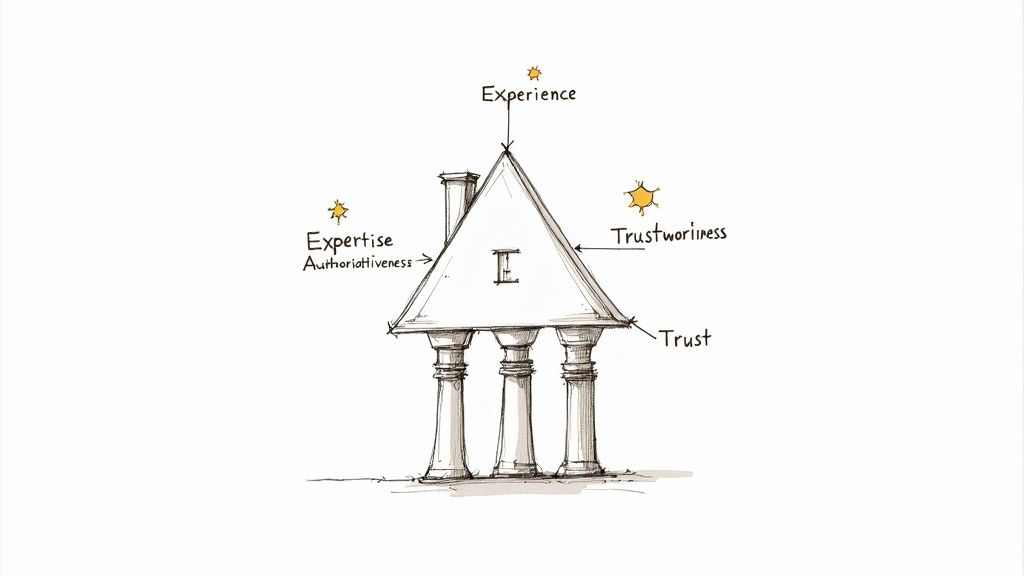 A person building a structure with blocks labeled E, E, A, T to represent building a strong foundation.